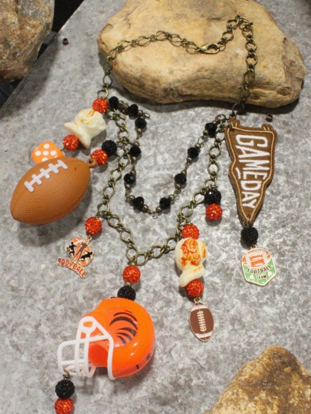 BOHO GAMEDAY Cincinnati Bengals CHARM’D FOOTBALL NECKLACE